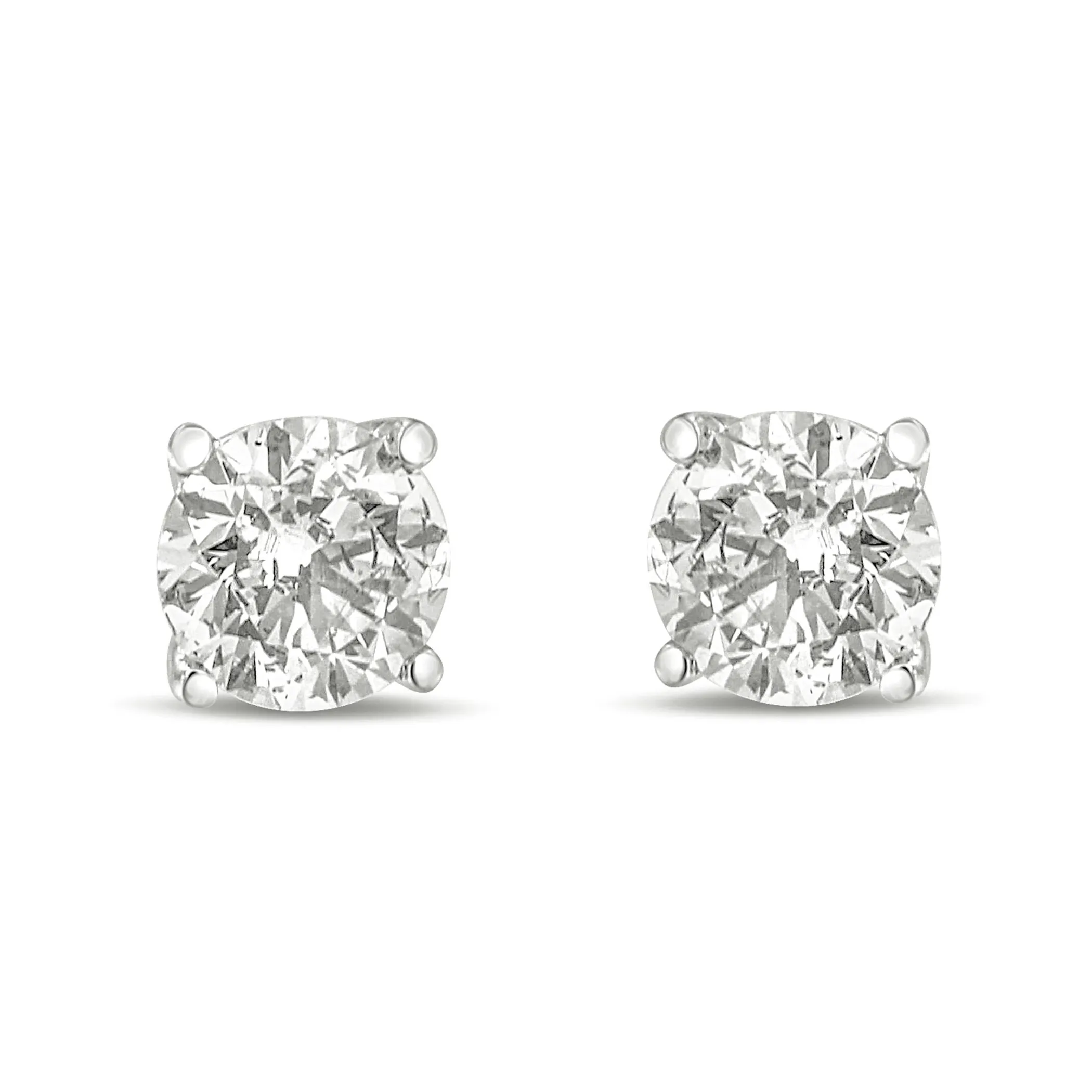 10K Gold Lab Created Round Brilliant Cut Diamond Classic 4-Prong Solitaire Stud Earrings - Pack Of: 1 | Stone color: White diamond | Metal color: White