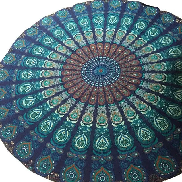 150cm Bedding Round Beach Scarf Fire Peacock Mandala Chiffon Beach Swim Towels Bohemia Bain Para Playa Toallas Pashmina LM93