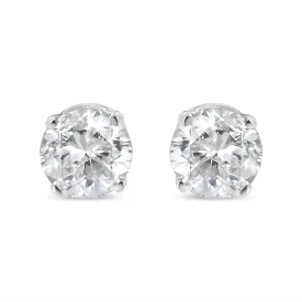 .925 Sterling Silver 1/10 Cttw Round Brilliant-Cut Diamond Classic 4-Prong Stud Earrings (I-J Color, I1-I2 Clarity)