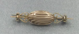 9ct Yellow Gold Banded Agate Brooch