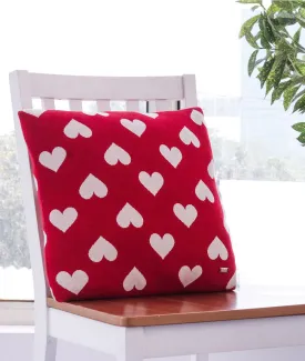 All Over Hearts Cotton Knitted Decorative Red & Natural Color 16 x 16 Inches Cushion Cover