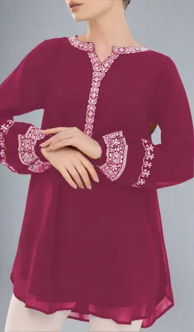 Amalie Embroidered Long Modest Tunic - Orchid