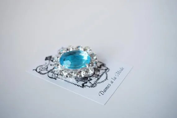 Aquamarine Blue Crystal Cluster Brooch