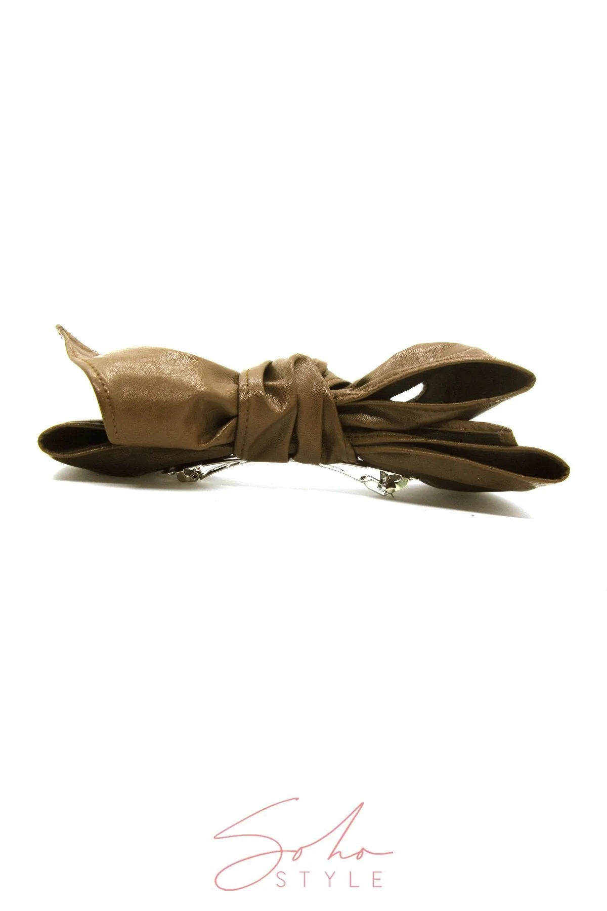 ARTIFICIAL LEATHER BIG RIBBON BARRETTE