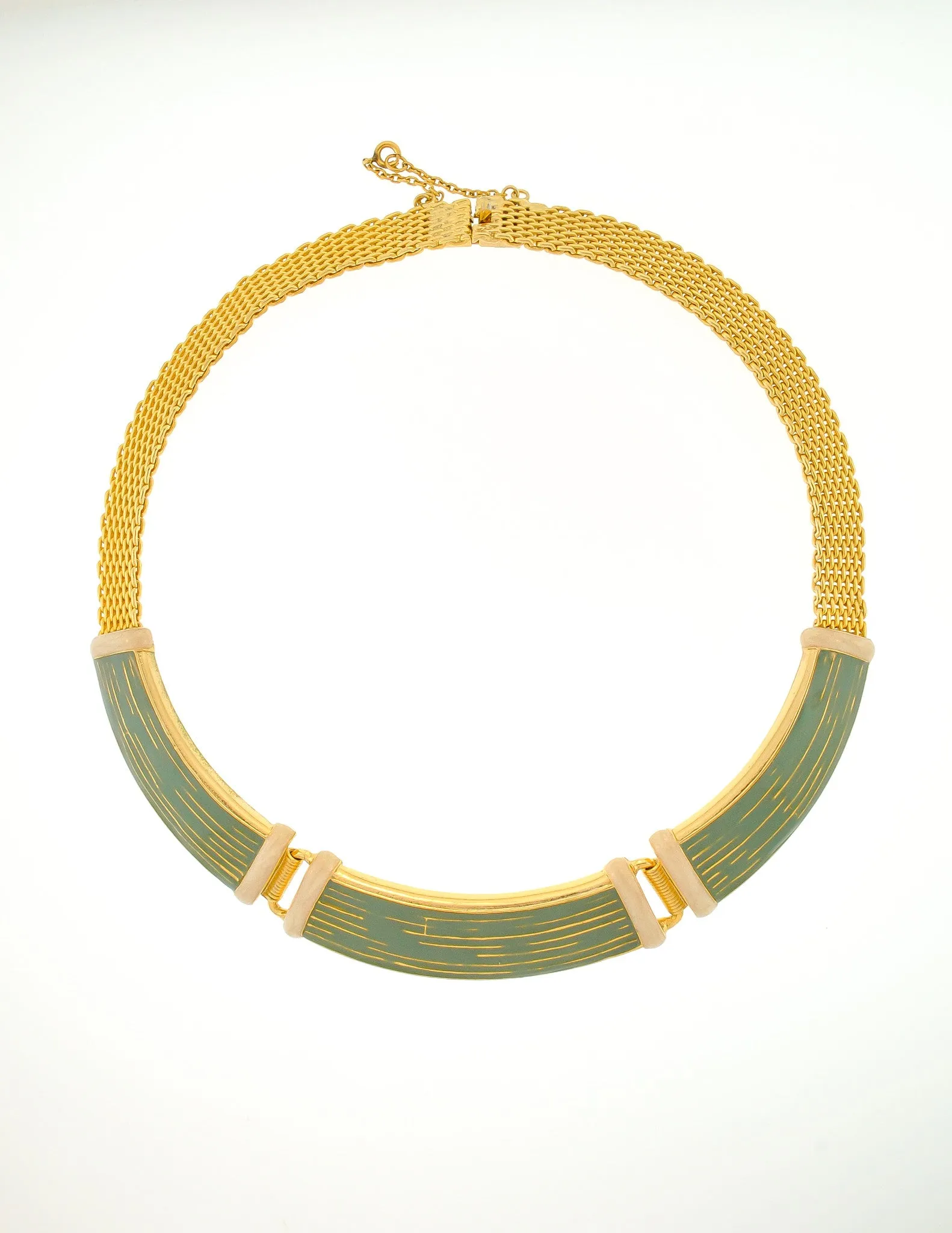 Balenciaga Vintage Seafoam Enamel Gold Choker Necklace