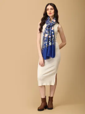 Blooming Azure Fine Wool Embroidered Stoles