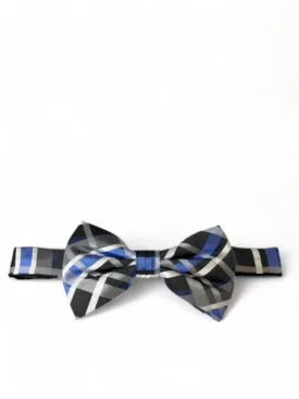 Blue and Grey Plaid Silk Bow Tie