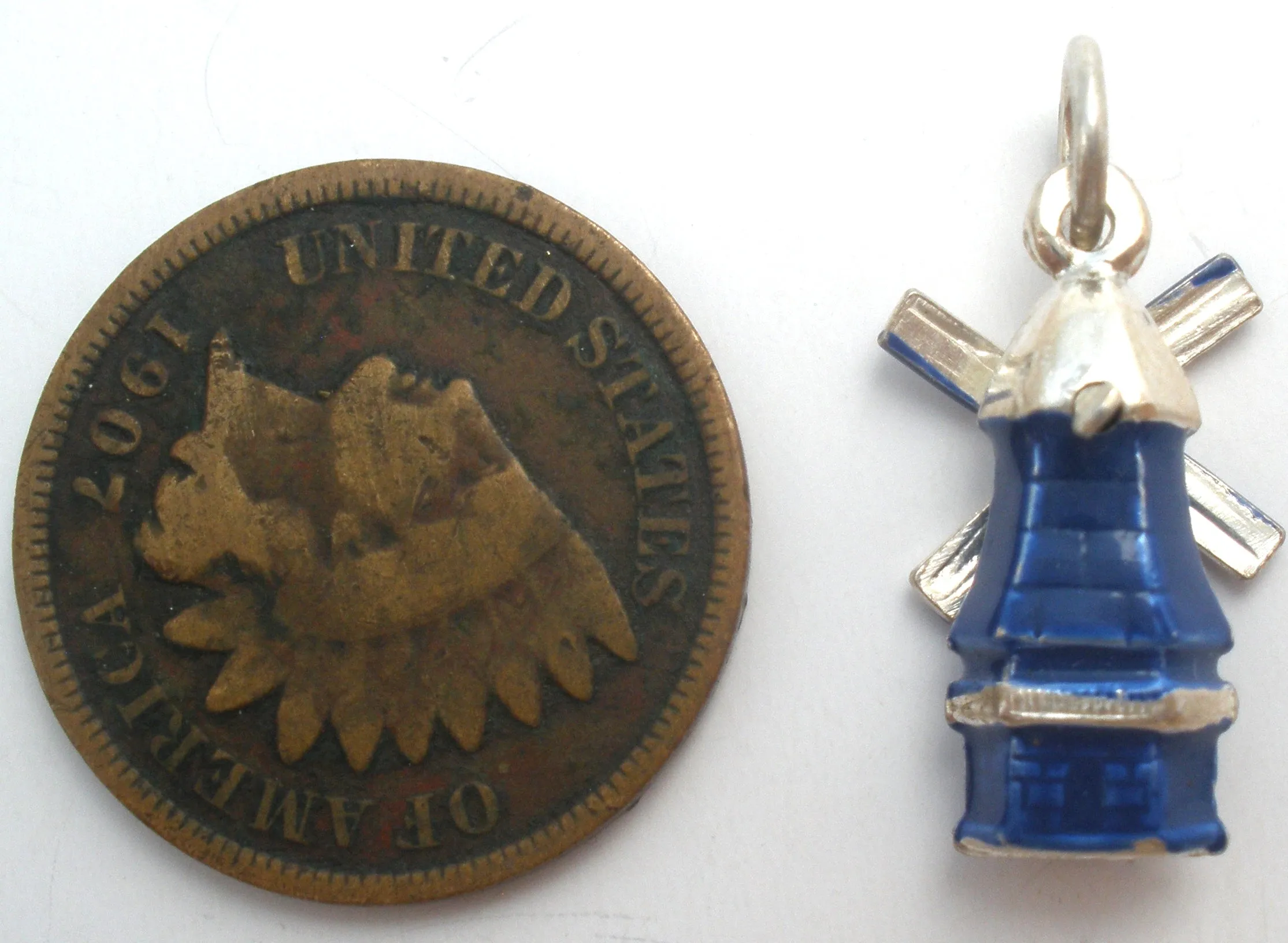 Blue Enamel Articulated Windmill Charm Vintage