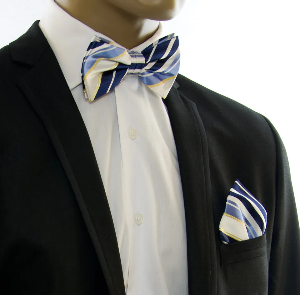 Blue, Navy and White Silk Bow Tie