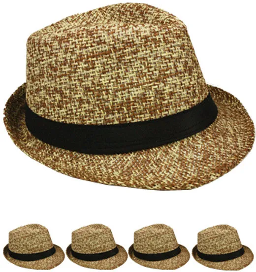 brown color fedora hat with black band Case of 72