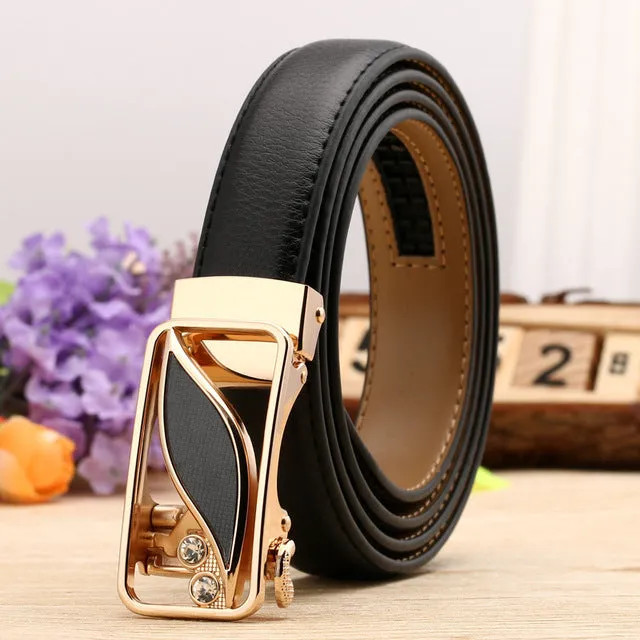 CETIRI 24 Style Fashion Leaf Automatic Buckle Belt Women High Quality Leather Belts Female Strap Waist Plus Size 90-120cm Belts