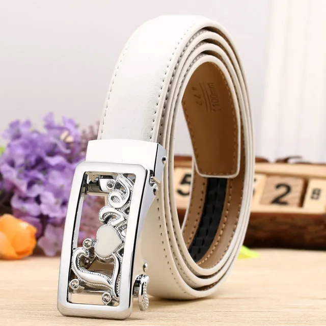 CETIRI 24 Style Fashion Leaf Automatic Buckle Belt Women High Quality Leather Belts Female Strap Waist Plus Size 90-120cm Belts