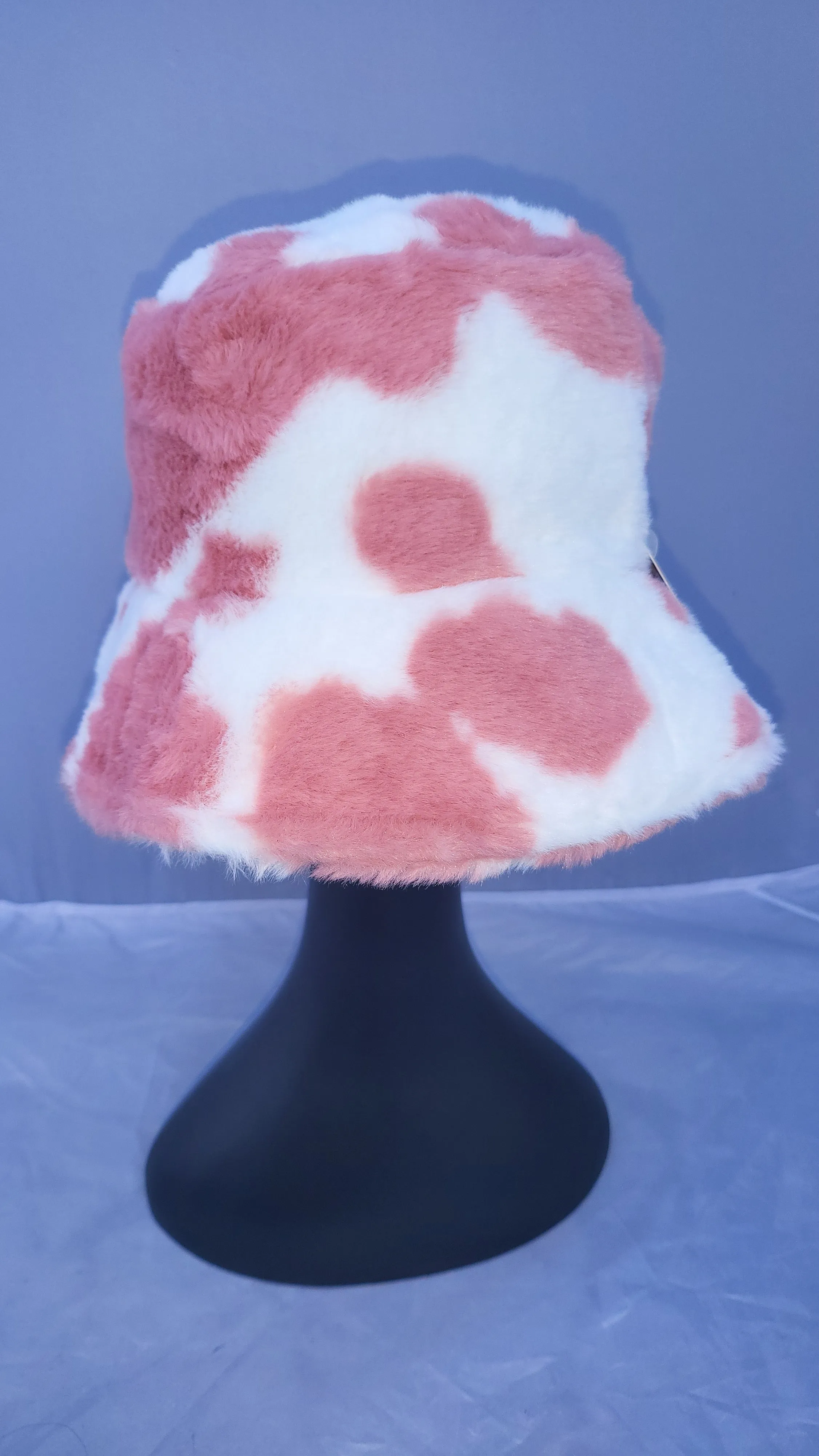 Cow Print Patterned Fluffy Fleece Lined Bucket Hat For Winter (ADULT & CHILD SIZES)