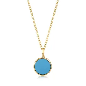 FANCIME Created Blue Turquoise Round 14K Real Yellow Gold Necklace