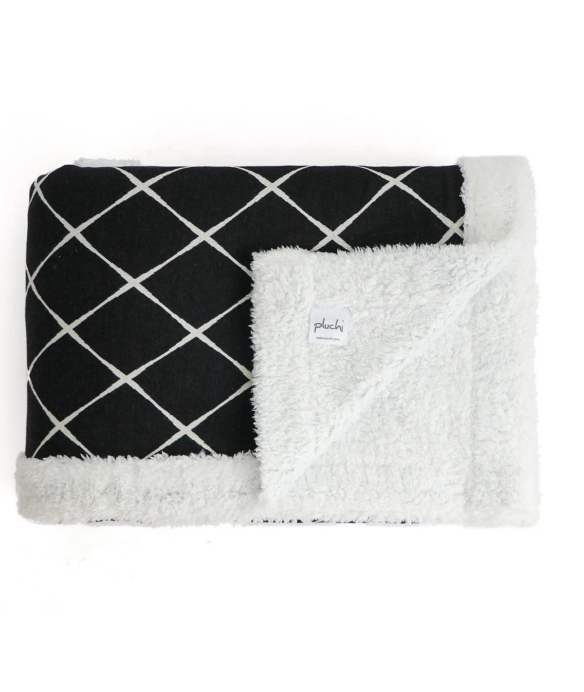 Geo - Black & White Cotton Knitted Single Bed Blanket layered with Warm Sherpa Fabric