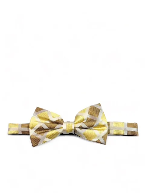 Gold and Tan Checkered Silk Bow Tie Set