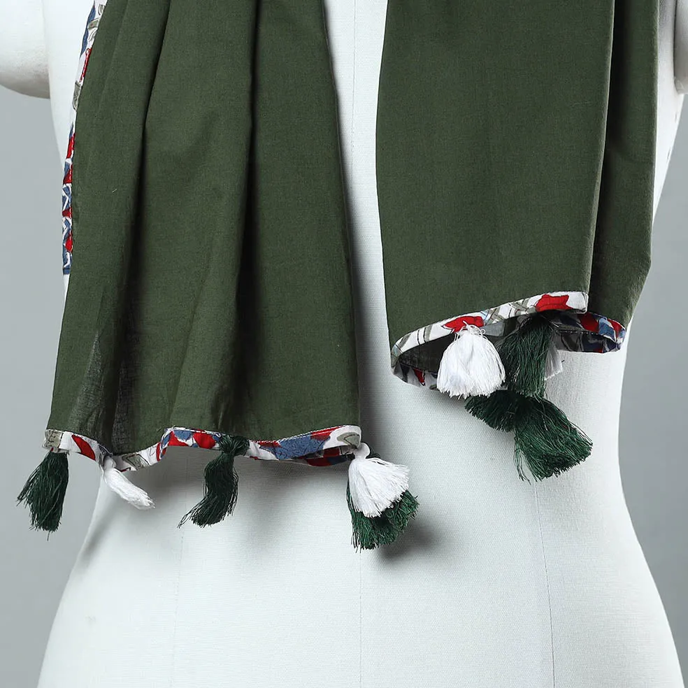 Green - Plain Cotton Stole with Tassels 15