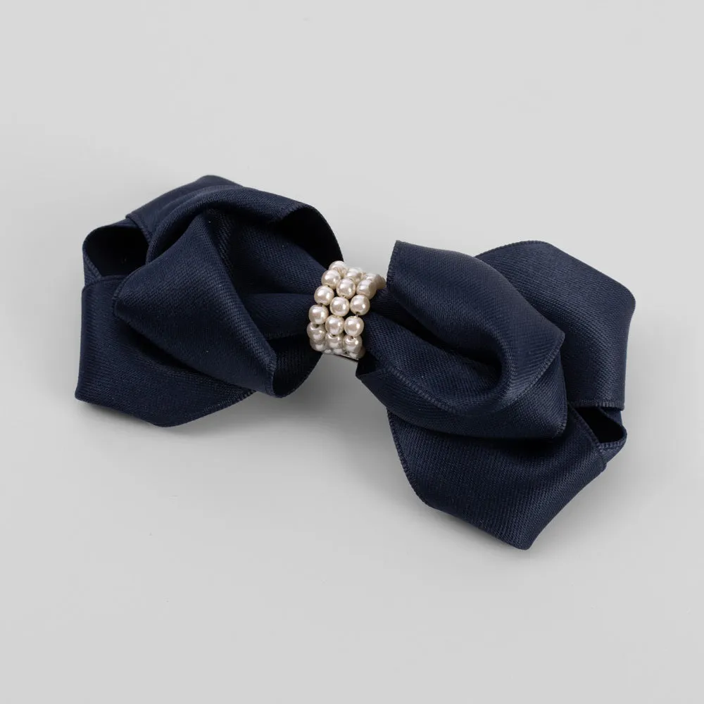 Handmade Satin Pearl Bow Barrette