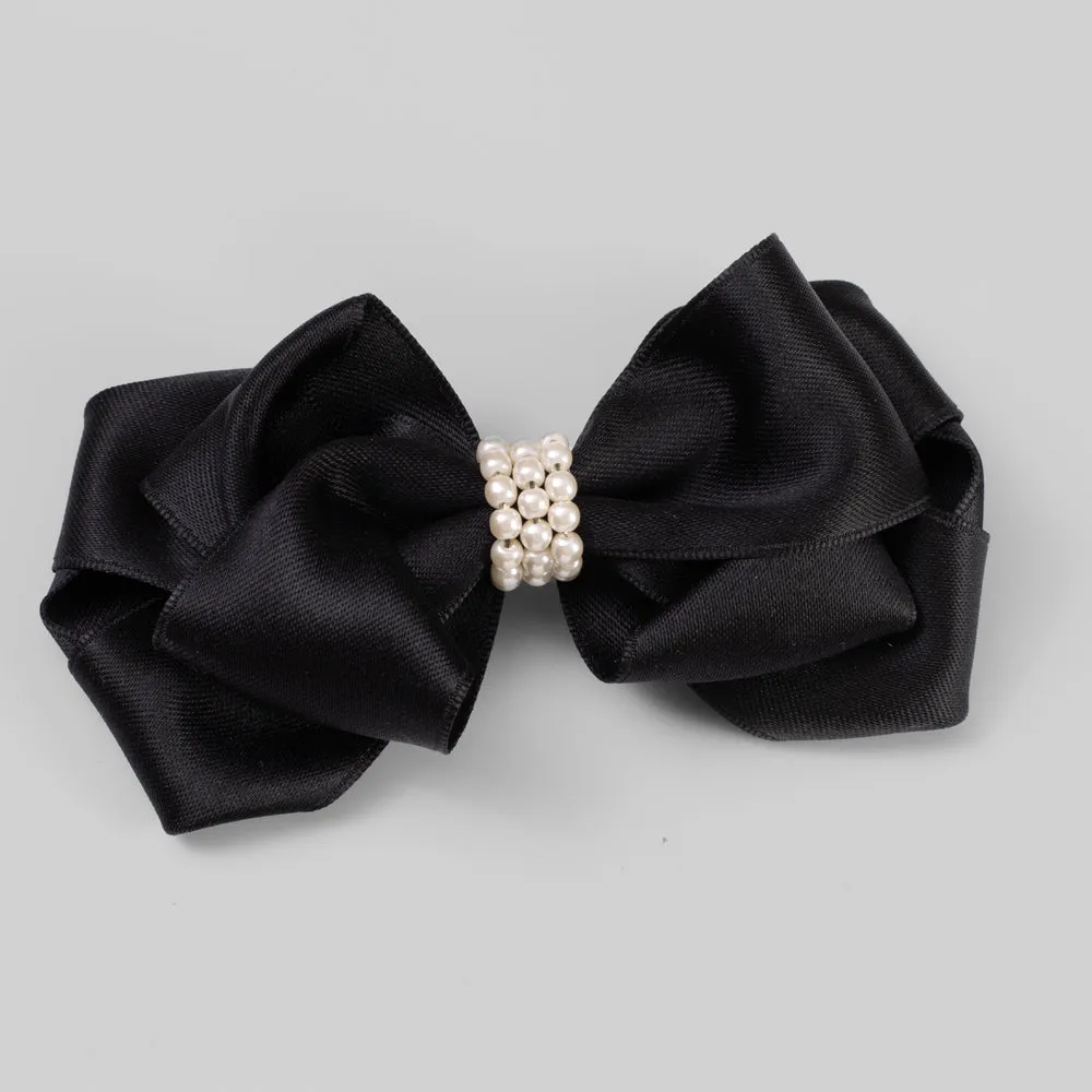 Handmade Satin Pearl Bow Barrette