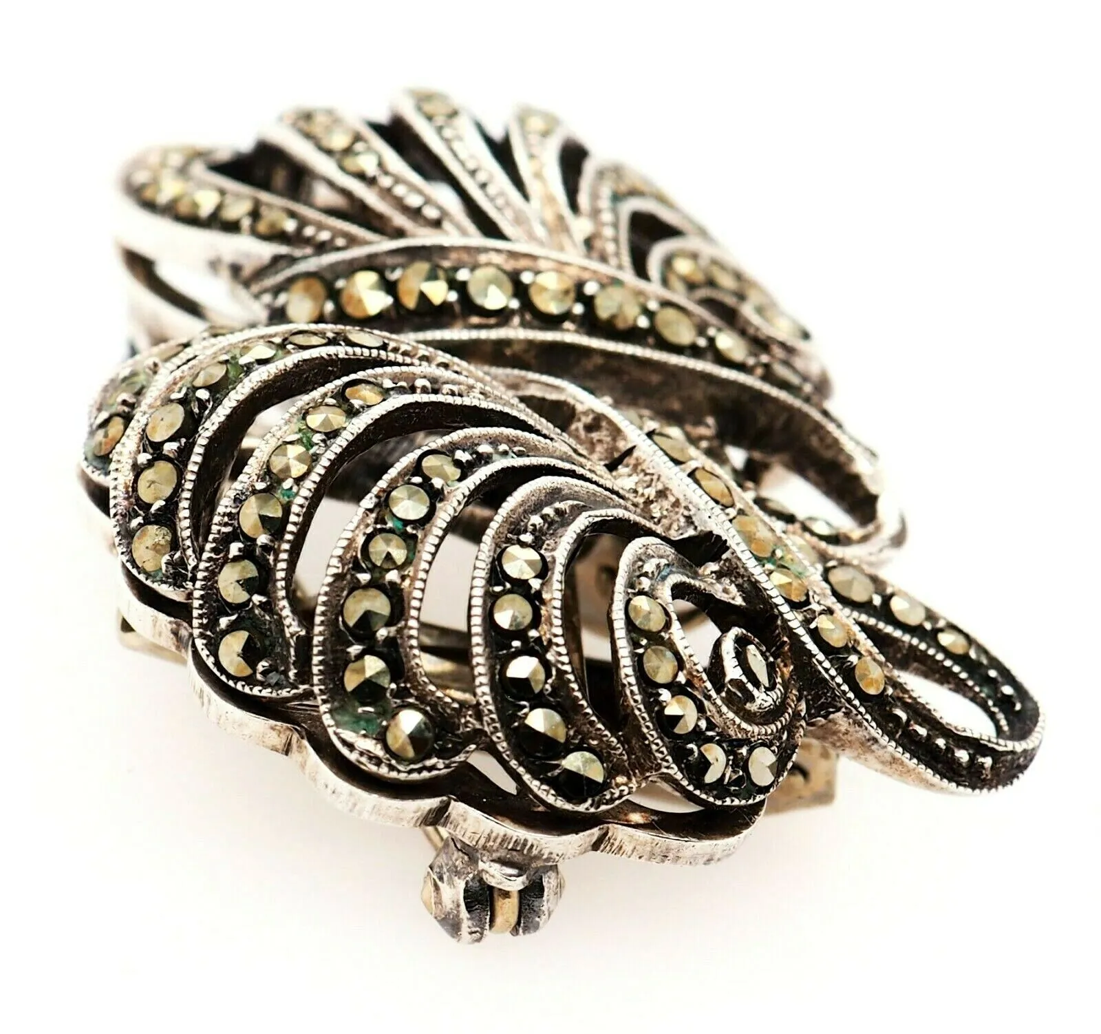 Marcasite 935 Sterling Silver Brooch & Clothes Clips