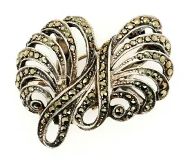 Marcasite 935 Sterling Silver Brooch & Clothes Clips