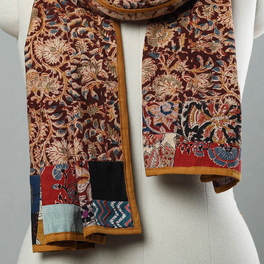 Maroon - Kalamkari Block Printed Cotton Patchwork Stole 14