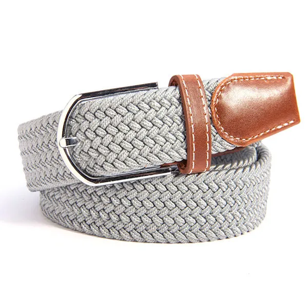 Men Women Waistband Unisex Canvas Woven Leather Pin Buckle Elastic Waist Belt