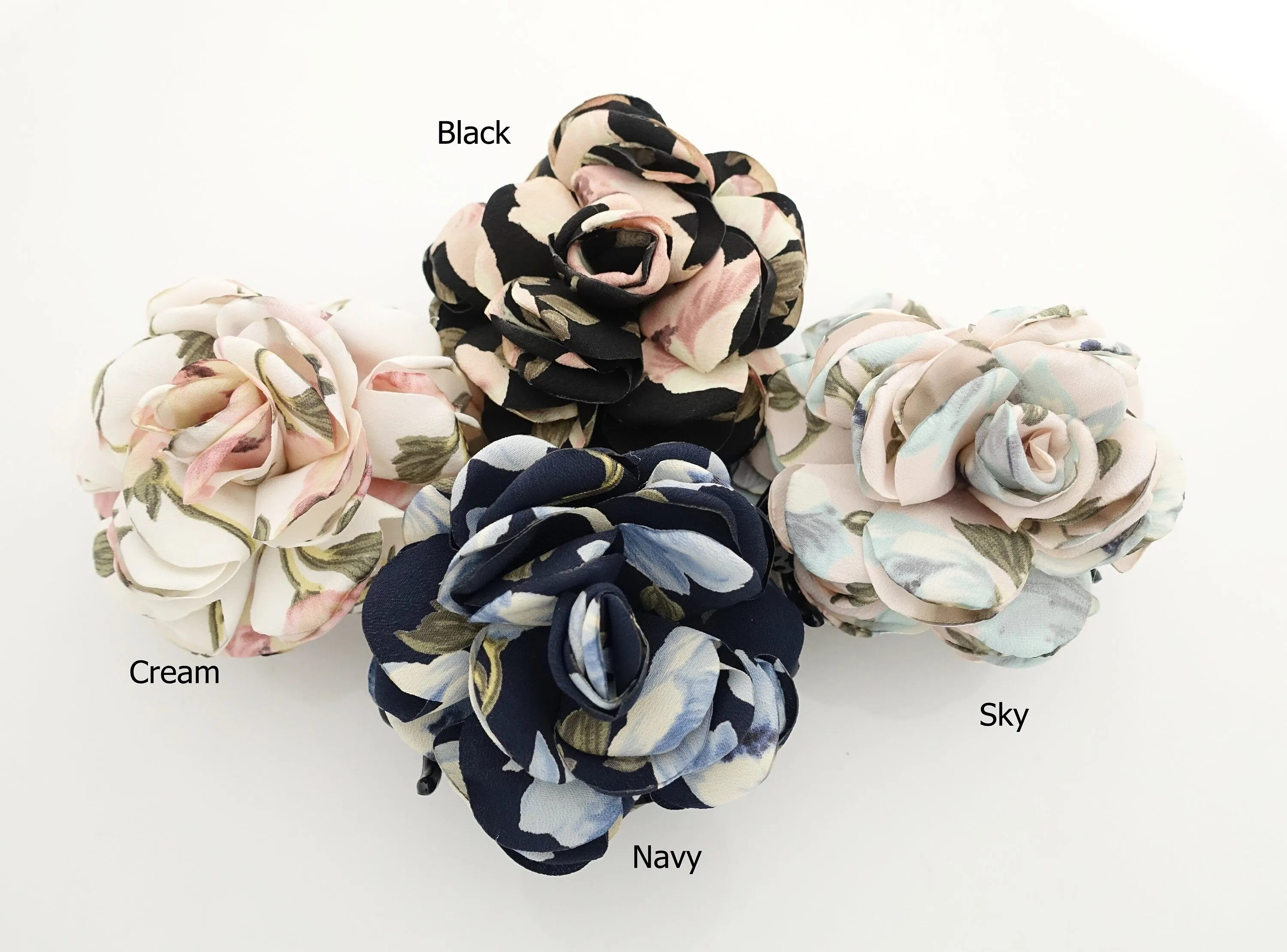 multi color tone flower hair claw leaf print petal flower hair jaw claw for women