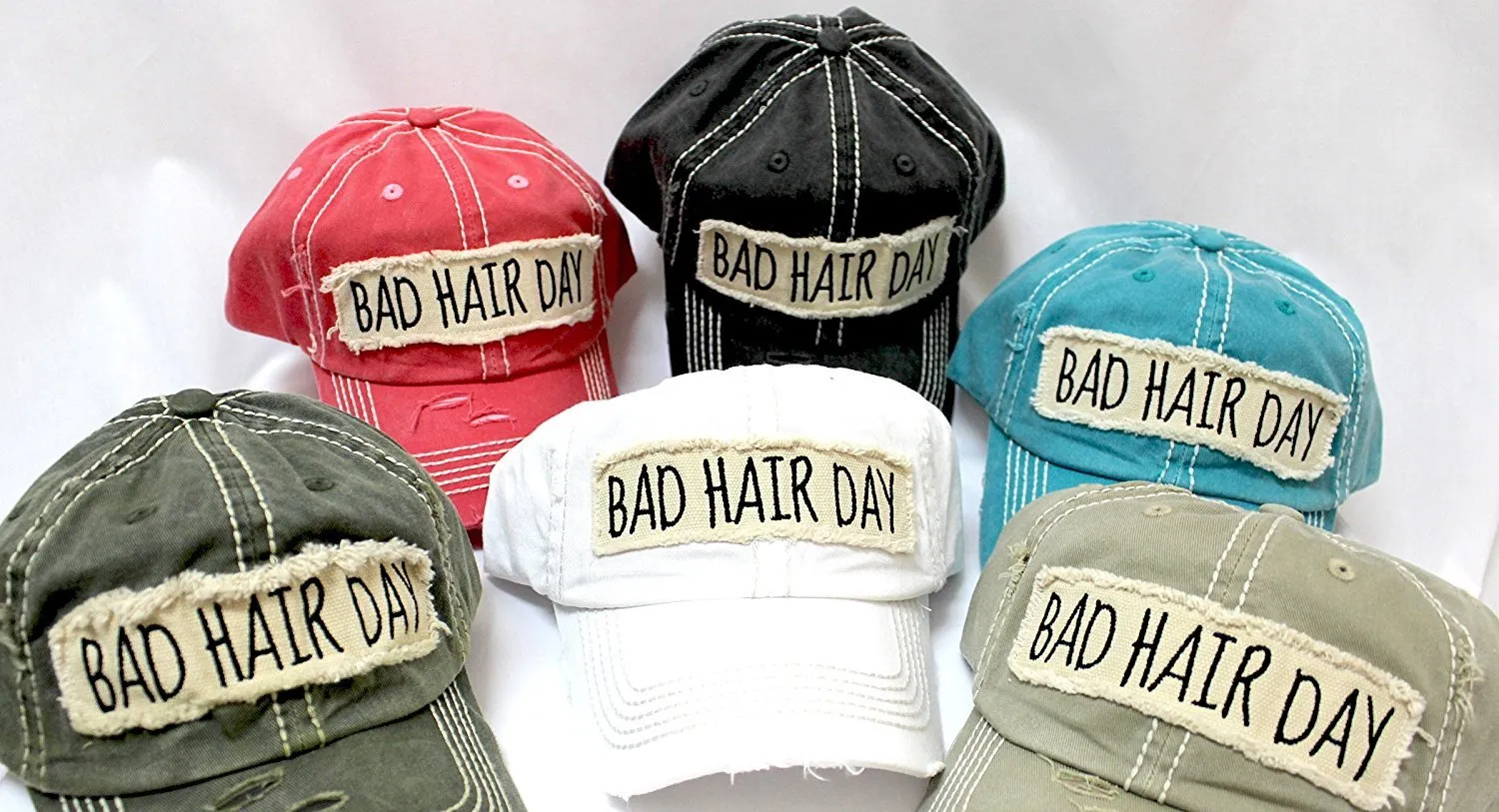 New! Khaki "BAD HAIR DAY" Embroidery Patch Baseball Cap