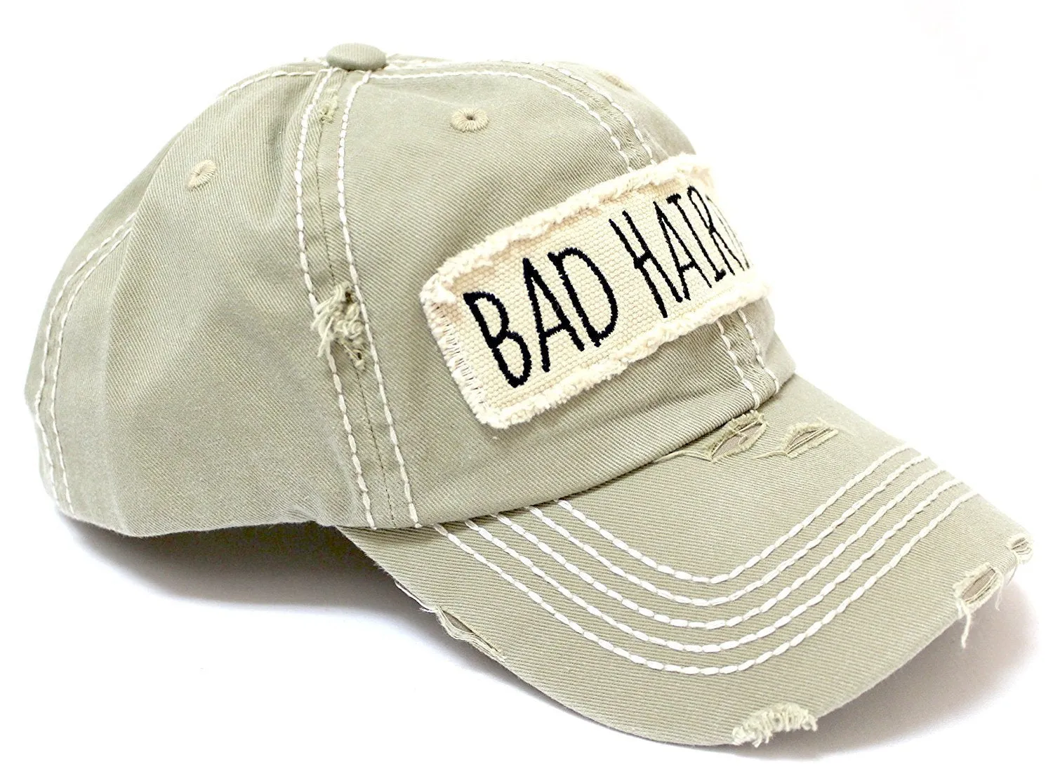 New! Khaki "BAD HAIR DAY" Embroidery Patch Baseball Cap