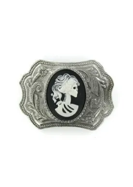 Ornate Western Style White Zombie Bride Cameo Belt Buckle