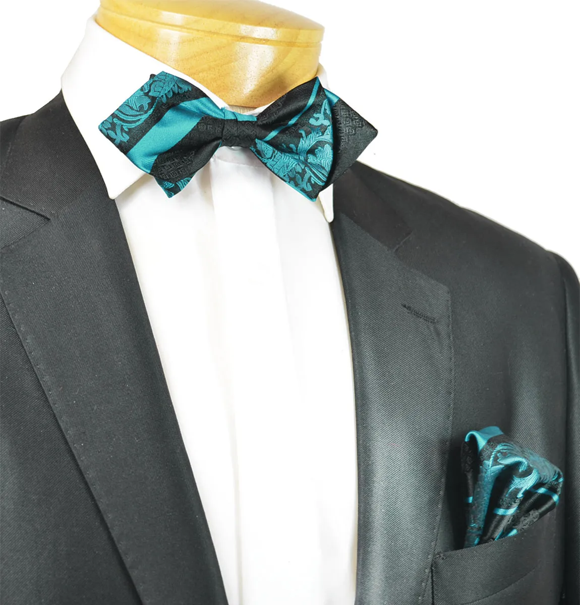 Pacific Blue and Black Silk Bow Tie by Paul Malone