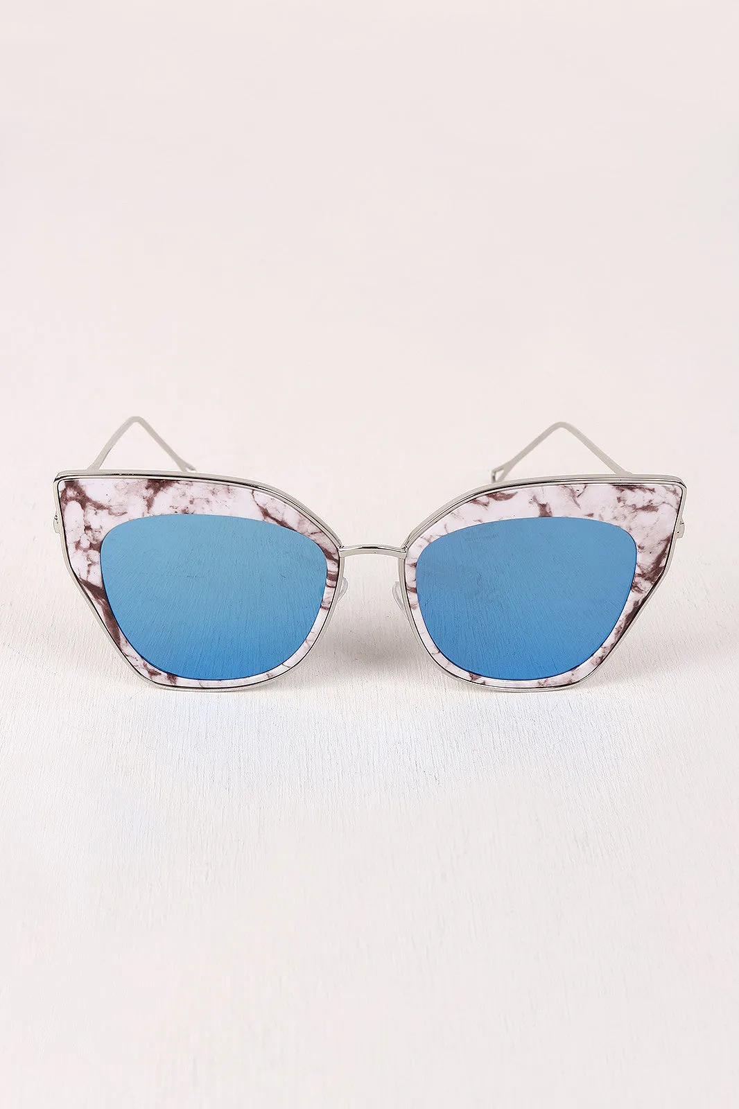 Printed Plastic And Metal Frame Mirrored Cat Eye Sunglasses