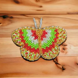 Red and Silver Butterfly Beaded Barrette