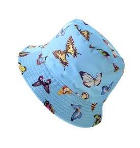 Reversible Butterflies Printed Bucket Hat - Light Blue