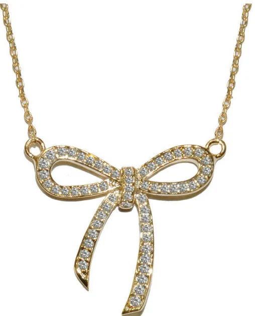 Ribbon Pave' Crystal Gold Necklace