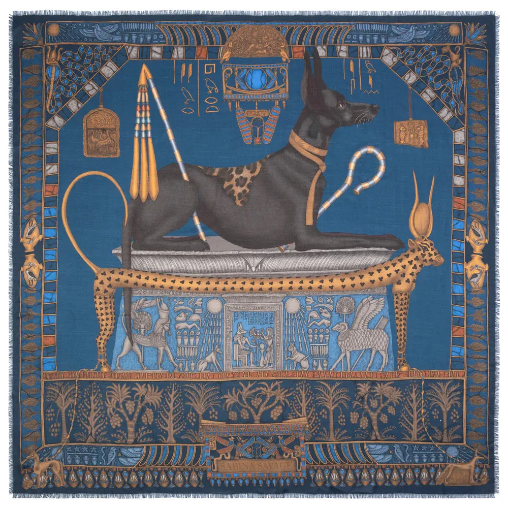 Sabina Savage "Ode to Anubis" Wool/Silk Lapis/Nile Scarf