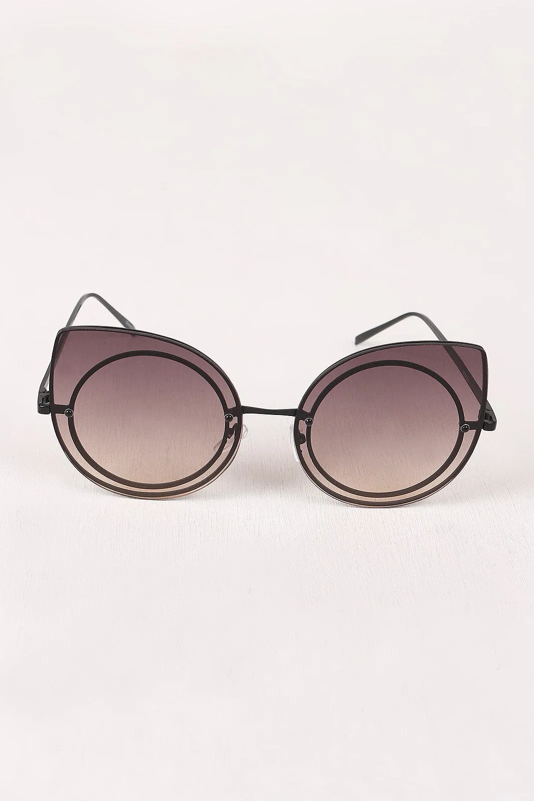 Sculpted Gradient Cat Eye Round Sunglasses