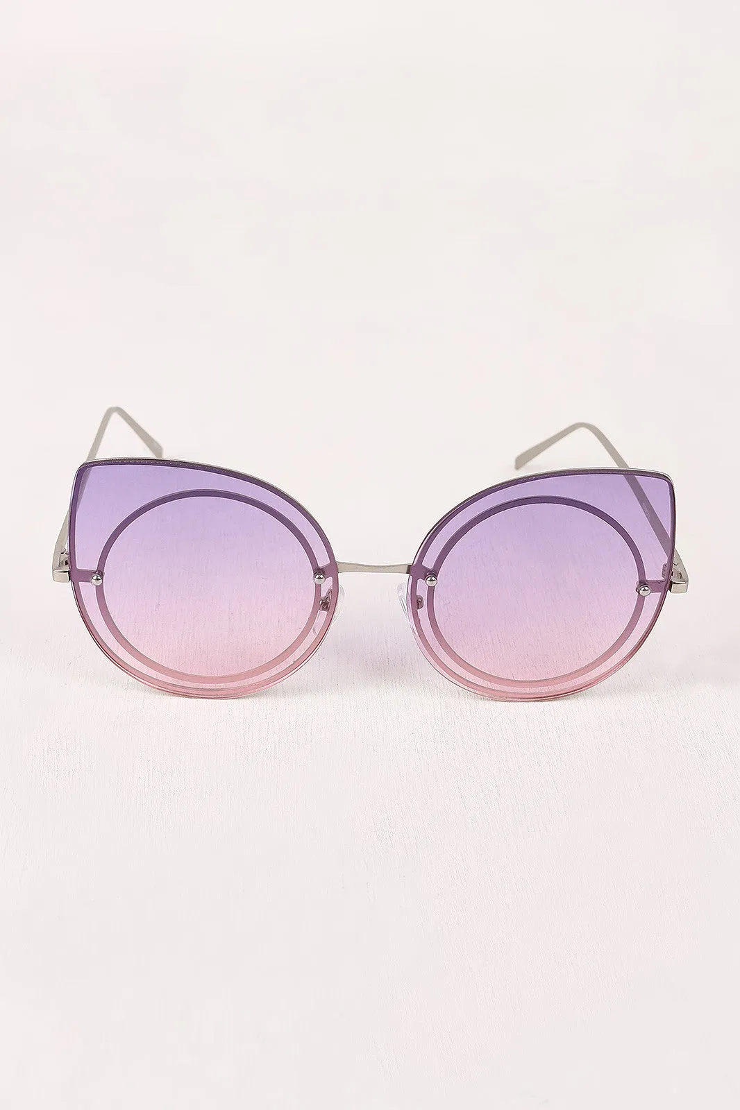 Sculpted Gradient Cat Eye Round Sunglasses