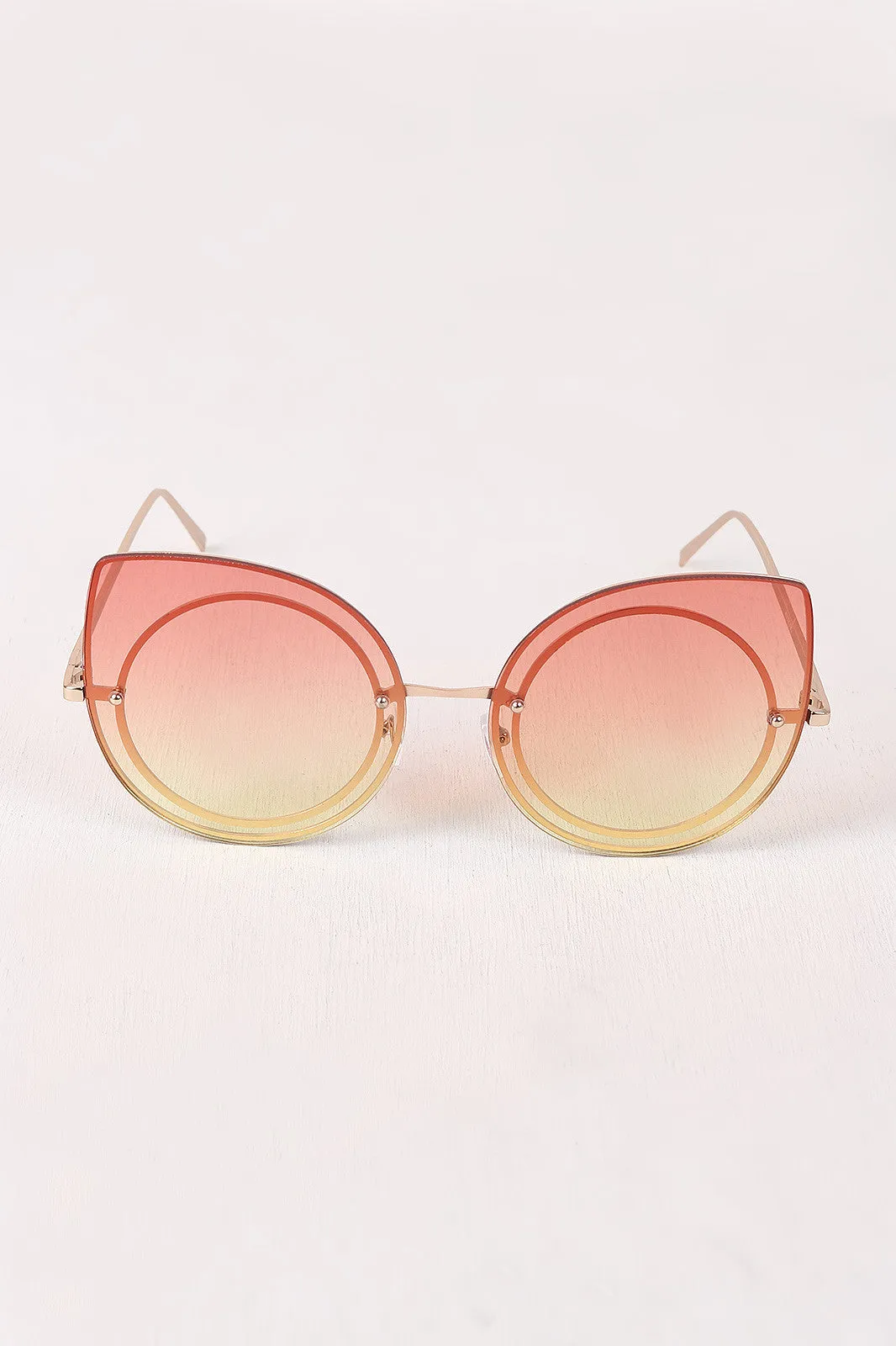 Sculpted Gradient Cat Eye Round Sunglasses