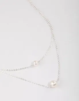 Silver Plated Double Freshwater Pearl Double Layer Necklace