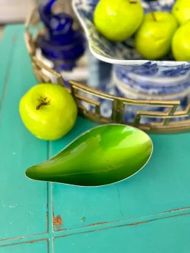 Silverplate Dish, Reed and Barton, Pear Shaped, Green Enamel, Catchall Dish