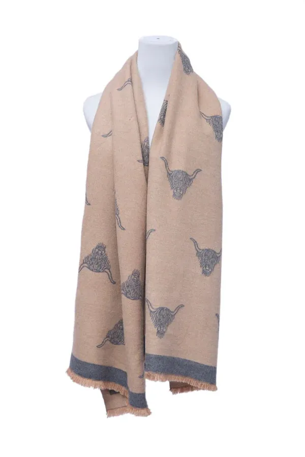 Supersoft Cow Scarf (Dark Beige/Grey)