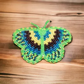 Turquoise and Yellow Butterfly Beaded Barrette