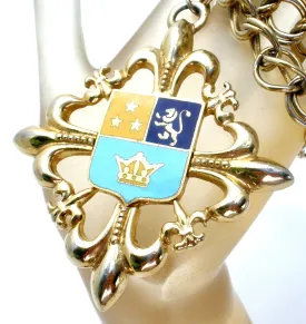 Vintage Coat of Arms Shield Medallion Necklace