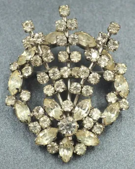 Vintage Crystal Rhinestone Flower Wreath Brooch