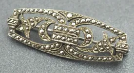 Vintage Sterling Silver Marcasite Brooch