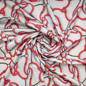 White & Red Chain Print Crepe Fabric